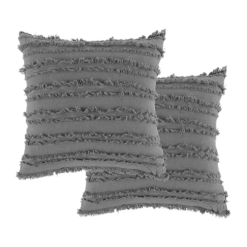 Monad Amazon Set of 2 18x18 inch Solid Boho Ethnic Tassel  Decorative Square Cotton Linen Throw Pillow Cushion Cover For Sofa