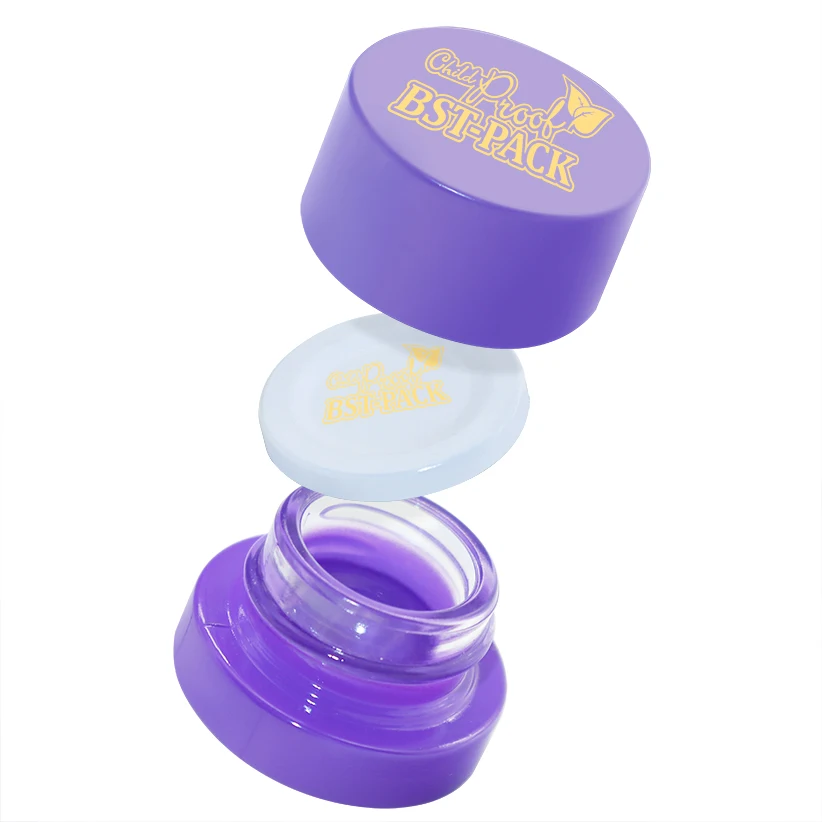 Wholesale custom 3ml 5ml 7ml 9ml transparent round child proof safe concentrates glass jar with metal gasket child resistant cap