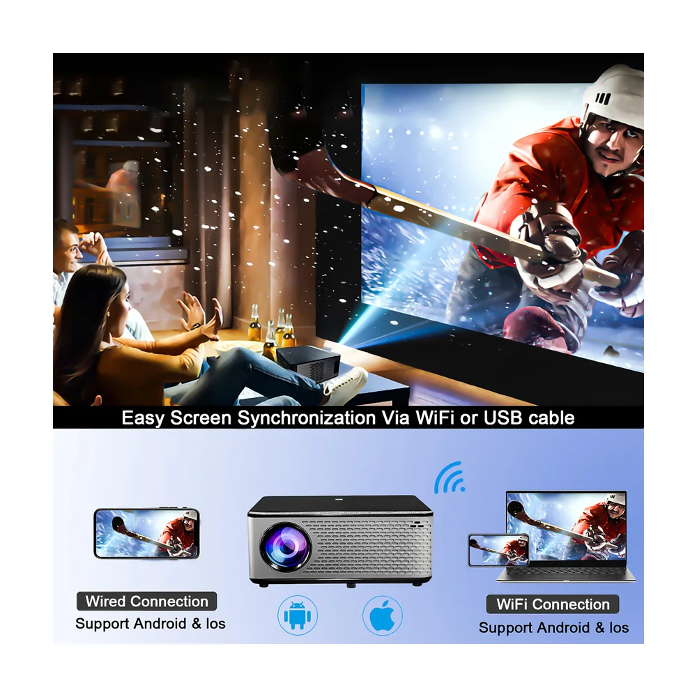 Meterle Lcd Projector Android 9.0 Beamer 4k Led 500 ANSI Android TV Screen Mirroring Projector
