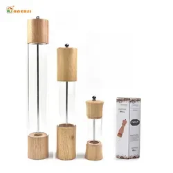 Large Size Acrylic Salt and Pepper Grinder Set, Manual Salt and Pepper Mills- Wooden Shakers with Adjustable Ceramic Core