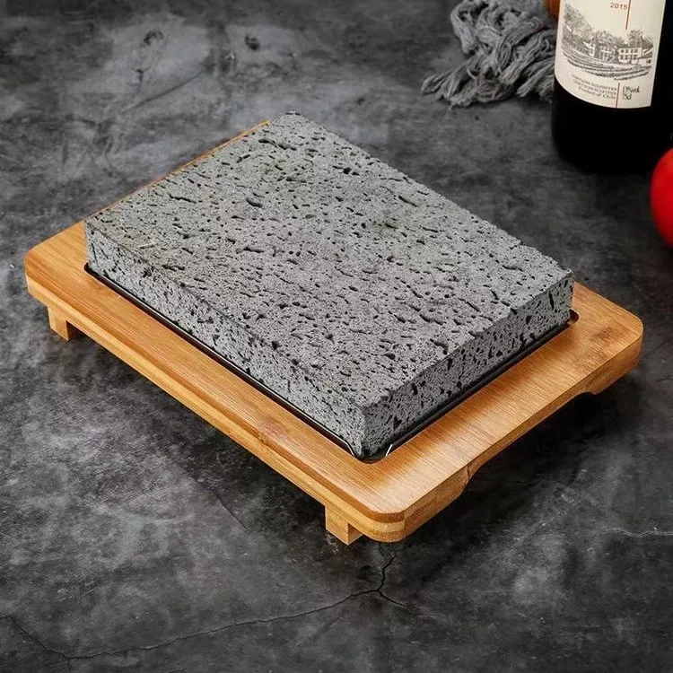 Modern Design Volcanic Rock Plate BBQ Insulation Slate Volcanic Stone Fried Steak Black Hole Stone Heating Plate Split Surface