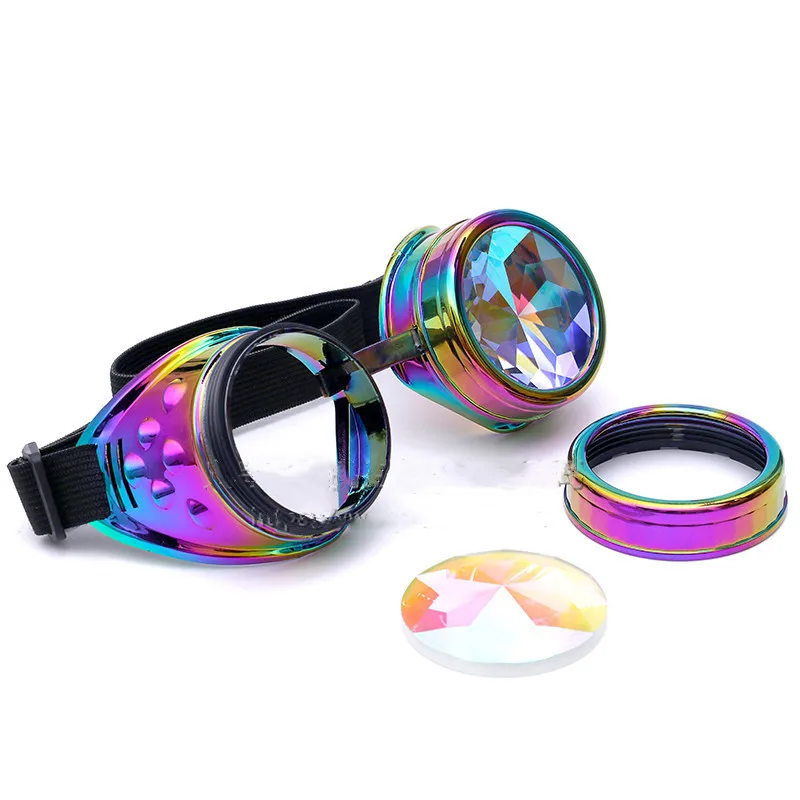 Kaleidoscope Rainbow Crystal Lenses Men Women Steampunk Goggles