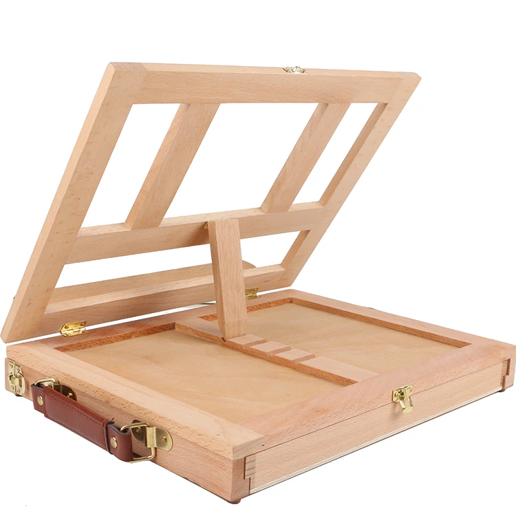 Adjustable Bamboo Wooden Painting Artist Tabletop Easel With Drawer