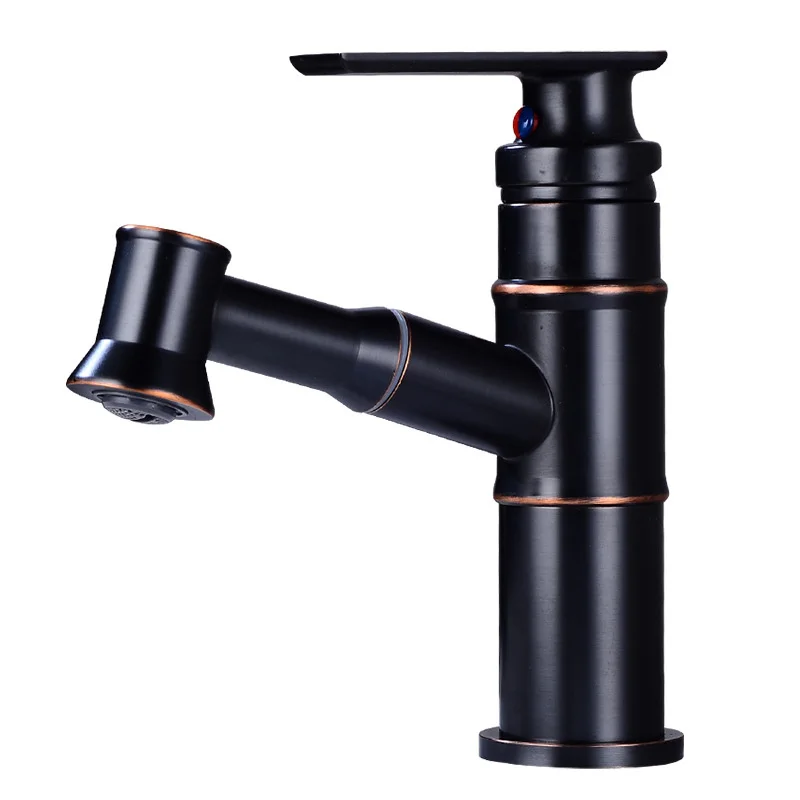 Antique Hot And Cold Brass Single Handle Brass Pull Out Bathroom Sink Taps Matte Black Bathroom Basin Faucet