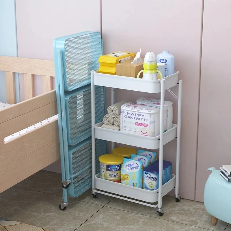 Household Used Slit Storage Cart Daily Necessities Storage Trolley Metal Food Storage Rack Trolley