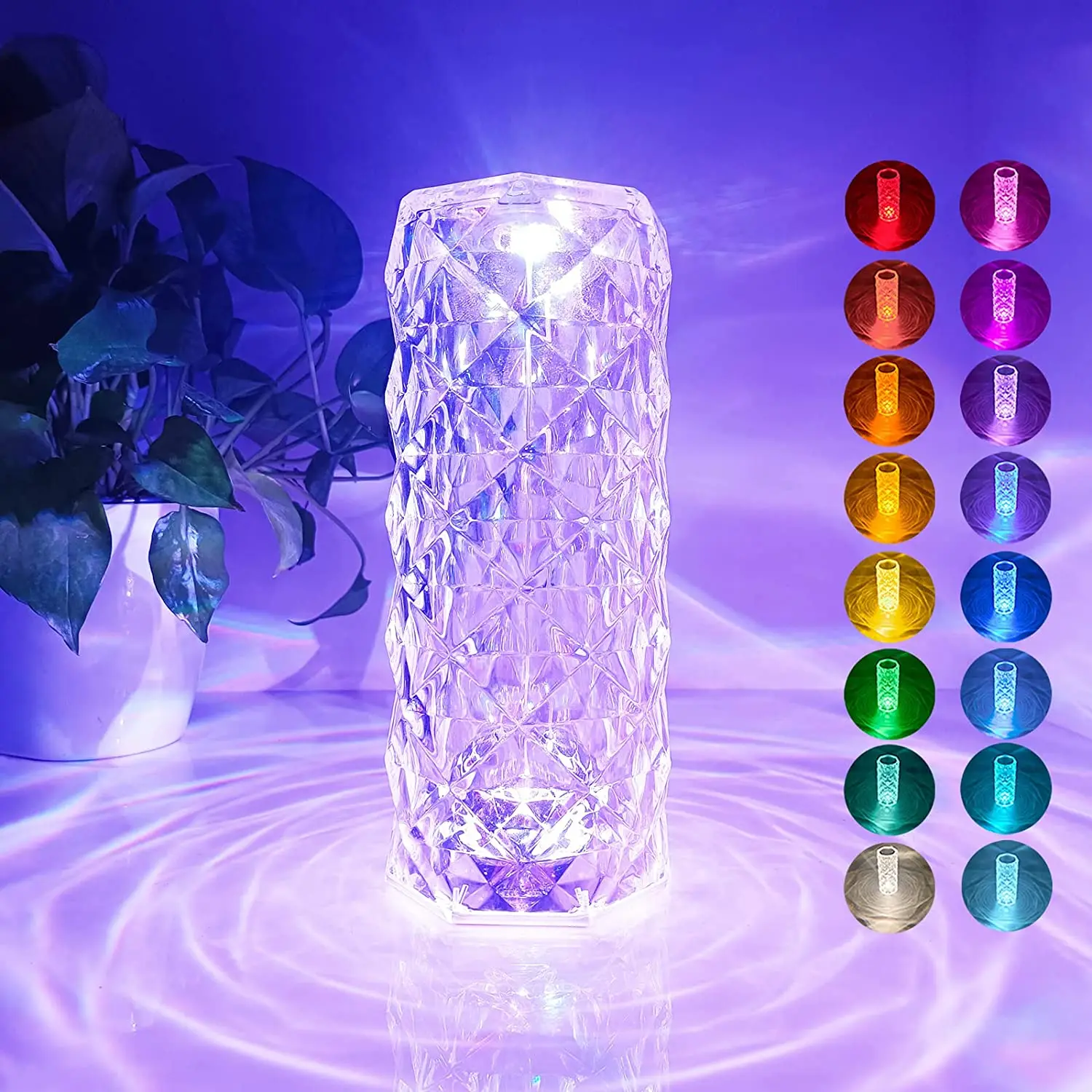 Hot items for sell online 2023 creative bedroom post modern light luxury rgb crystal rechargeable side led touch table lamp
