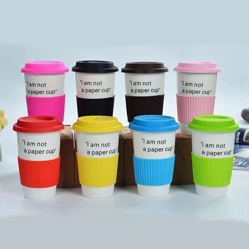400ml Cone Sublimation Blank Coated Ceramic Coffee Cups Mugs with Silicon Lid Cover
