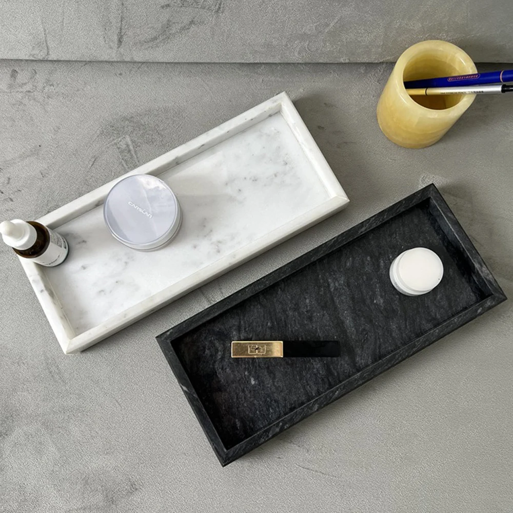 wholesale natural luxury small rectangle 13x30cm white green marble stone serving trays