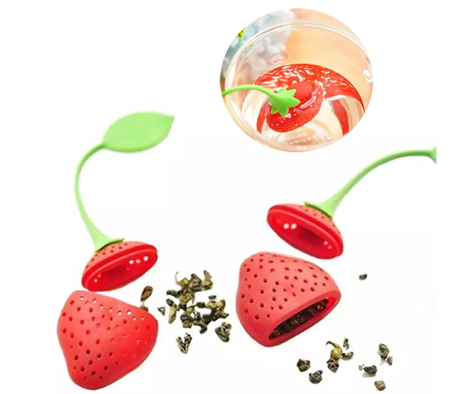 Custom Color Food Grade Straw Berry shape Silicone tea infuser