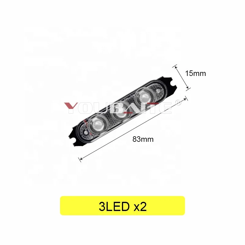 High Lumen 3 LED One-To-Two Car Grid Flashing Warning Lights Emergency Car Safety Caution Beacon Strobe Light Car Warning Light