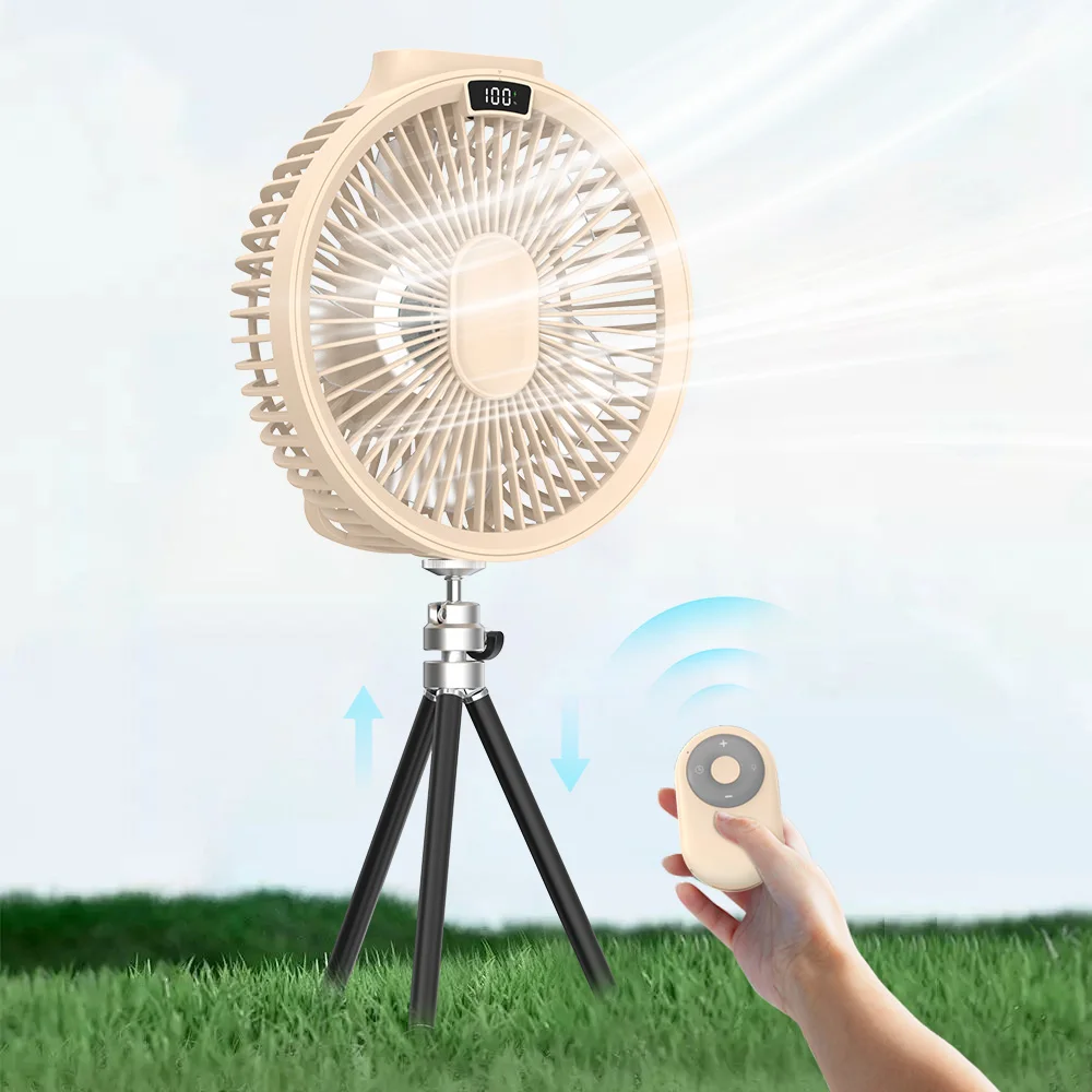 Portable USB Wireless Remote Control Smart Mini Ceiling Fan with Tripod LED Light for Camping