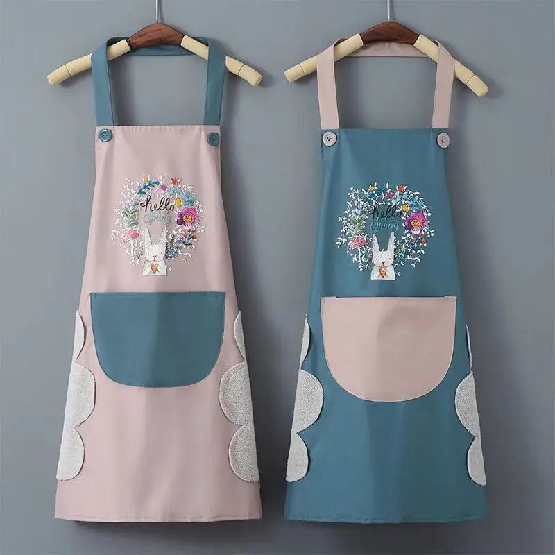 Hand-wiping PVC Men Women Oil-proof Waterproof Apron Kitchen Household Coffee Overalls Cooking Apron
