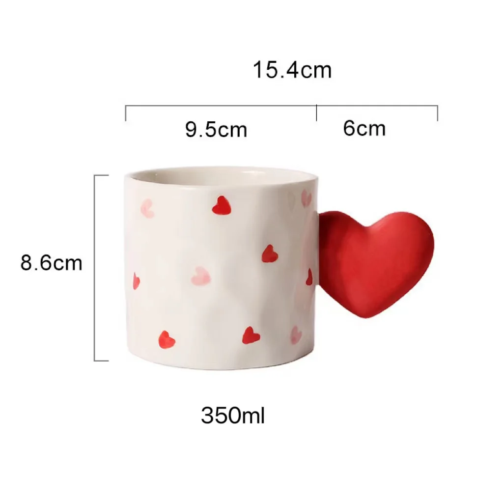 Hand painted Valentine Day Gift creative red heart handle ceramic couple mug coffee cup breakfast milk cup