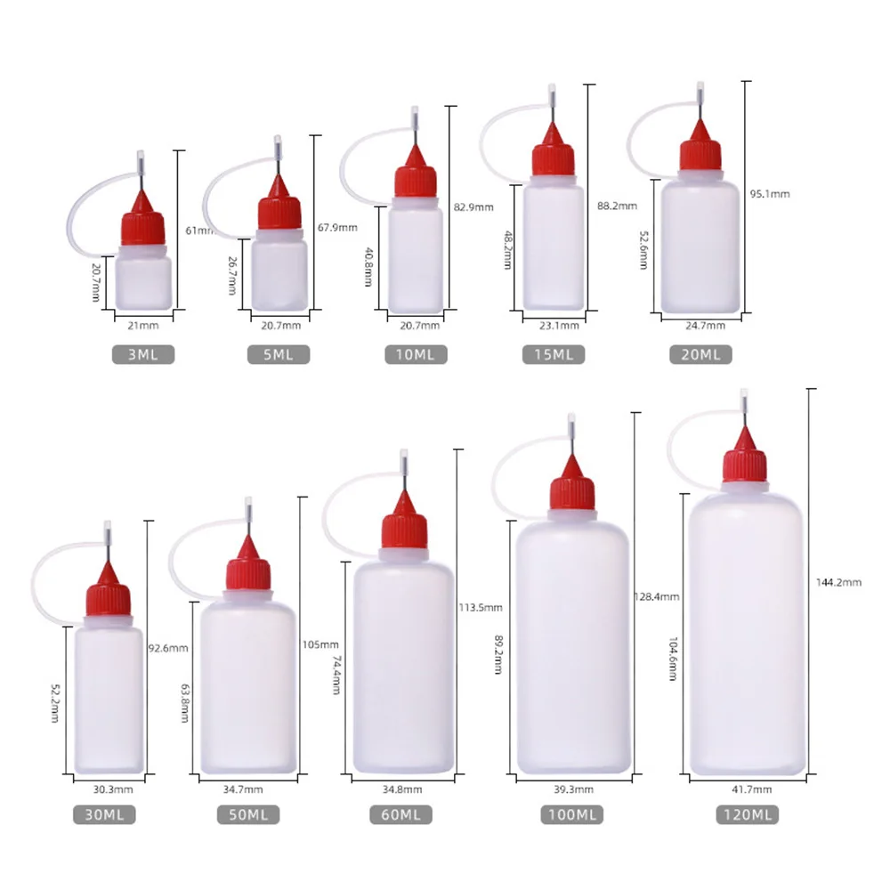 OEM color private label 5-200ml LDPE HDPE  liquid paste lub wax oil packaging steel needle dropper paint  bottle