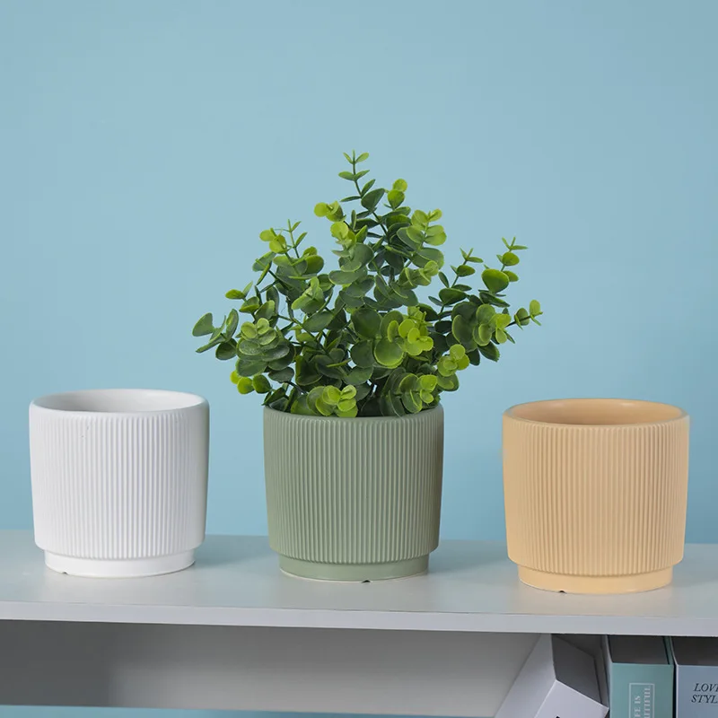 Ceramic Planter Straight Round Green Succulent Planter Green Simple Planter