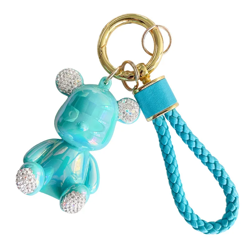 Luxury Candy Color Cartoon Bear Resin Violent Bear Rhinestone Crystal Key Chains Charm Pendant Keychain For Women Gifts