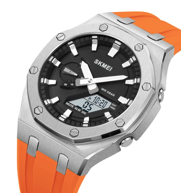 SKEMI 2243 High Quality Dual Movt Alarms Daily Silicone Wristwatches Reloj Digital Quartz Watch For Mens