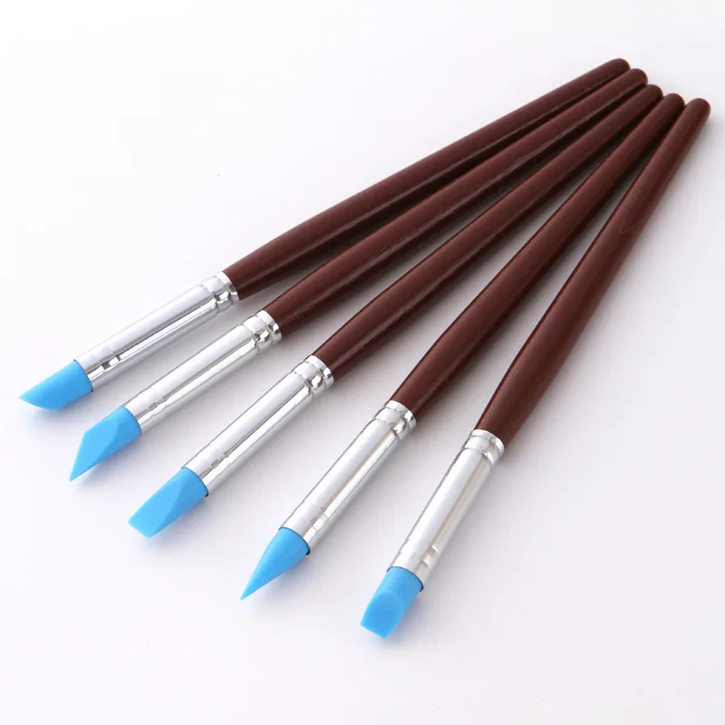 Silicone Tips Nail Art Brush Sculpture Pen Carving Emboss Craft Pens Oil Painting Brushes Tool Accessories 5-pack