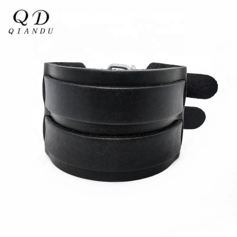 2020 Latest Wide Band Leather Bracelet Cuff Bangle with Adjustable Eye-hook Closure Black Gothic Western Belt Bracelet Wrap