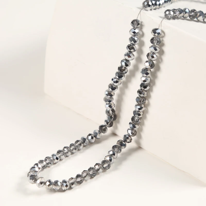 4x6mm Glass Beads Gray with Half IMT Rhodium Plated Faceted Rondelle  Beads  DIY Jewelry Bead Jewelry Making 100pcs