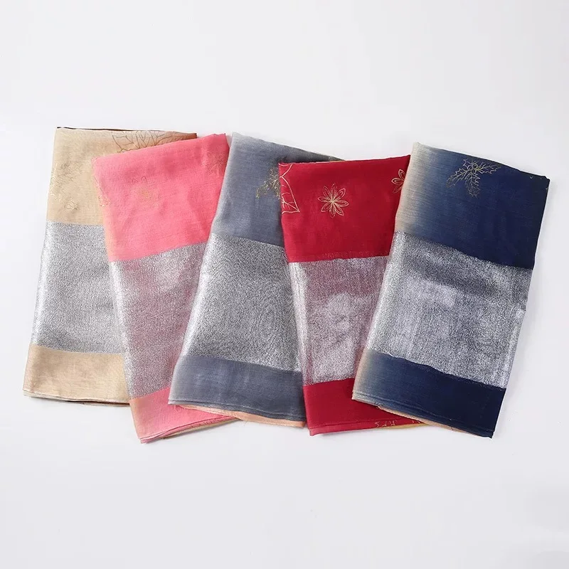 Fashion Malay Tudung Bawal Ladies Satin Silk Gold Stamping Hijab Scarf Double Color Stitching Headscarf Shawl