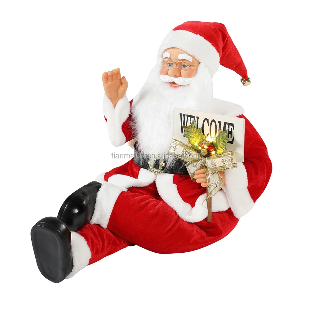 80cm Christmas Sitting Animated Santa Claus with Lighting Musical Ornament Decoration Figurine Collection Traditional Holiday