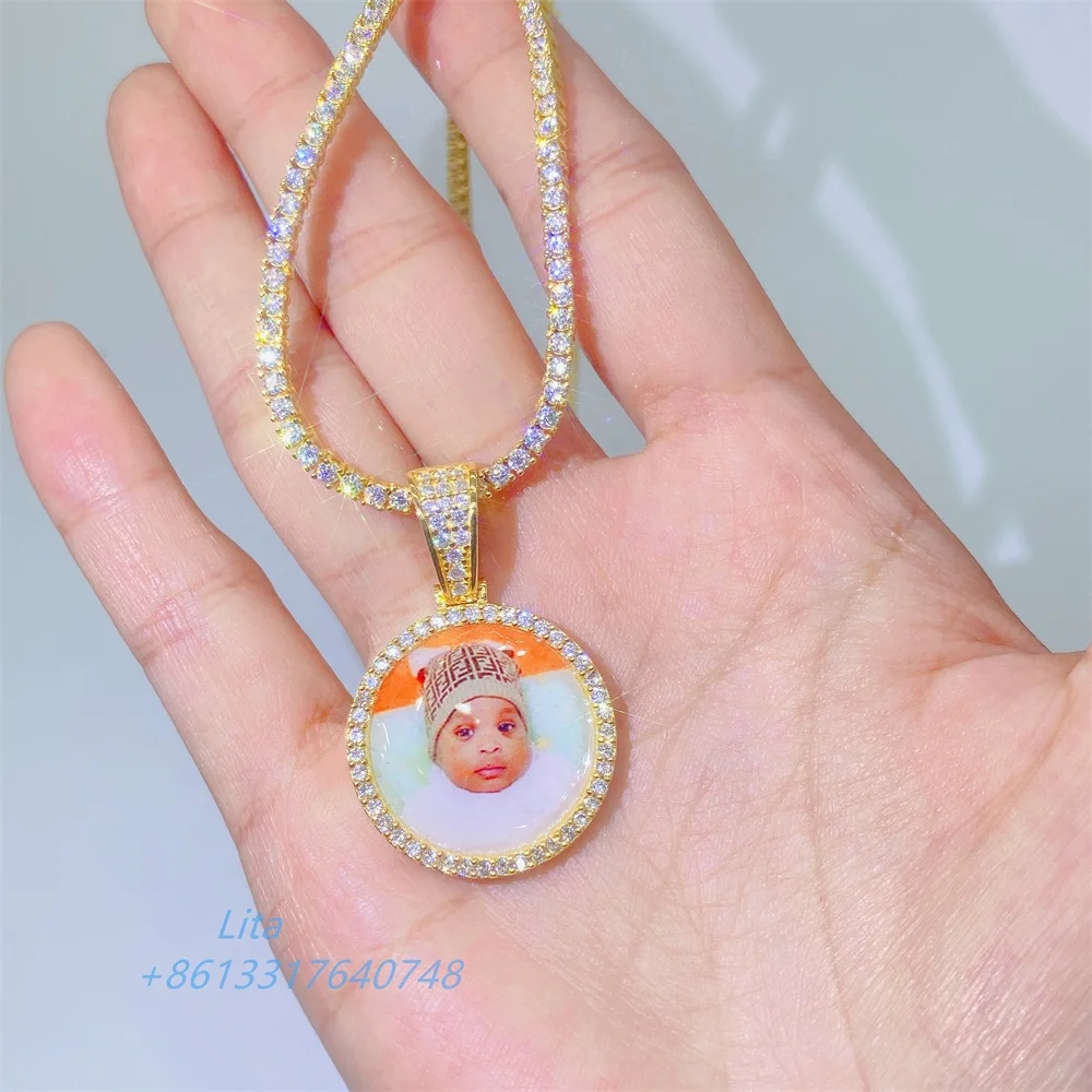 Fine Jewelry Custom 925 Sterling Silver Iced Out Memory Tennis Chain Moissanite Photo Pendant