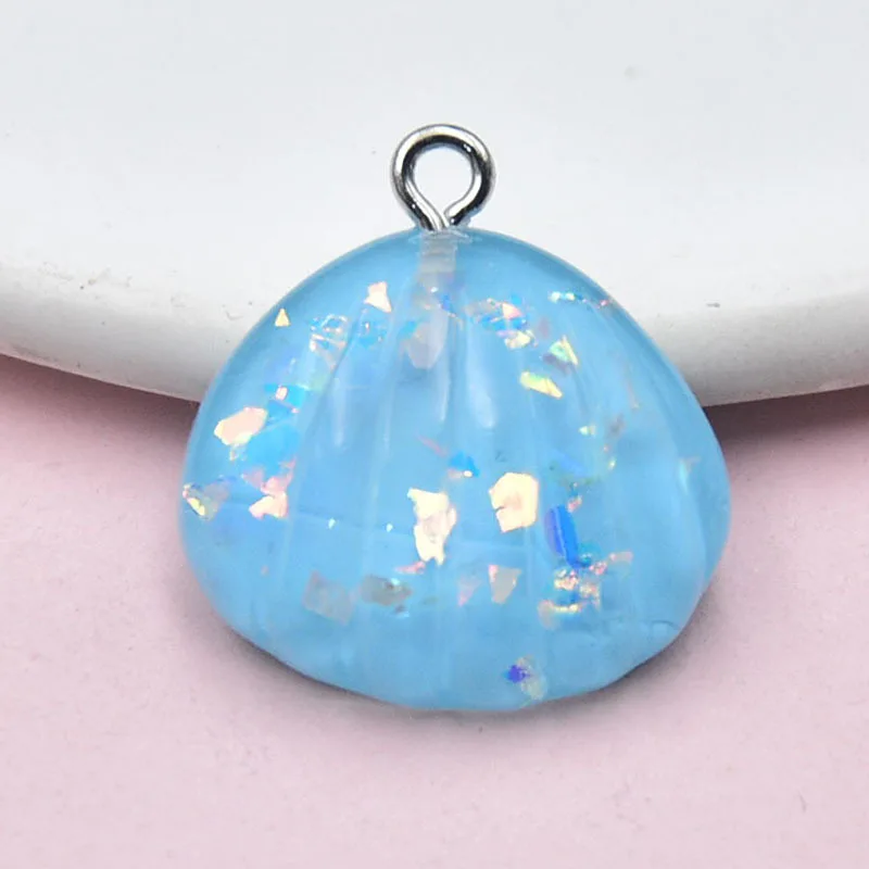 Resin Flat Back Shells Glitter Ocean Seashell Charms Pendants Flatback Buttons Embellishments for DlY Necklace Jewelry Making
