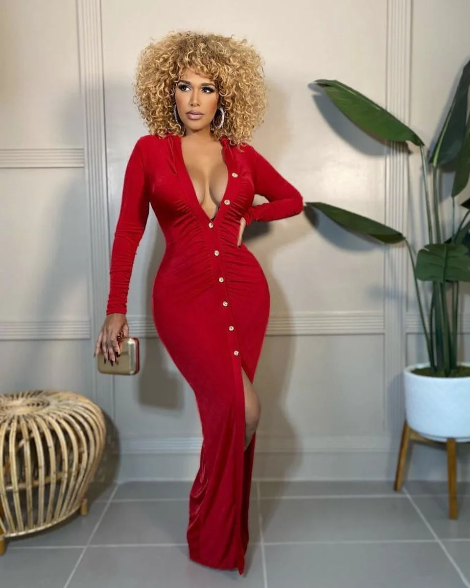 Spring Bodycon Single breasted long sleeve maxi evening velvet casual dresses