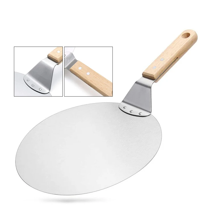  Homeplay Baking Tool Wooden Handle Pizza Shovel Stainless Steel Wheel Knife Cake Safety Transfer Device Three
