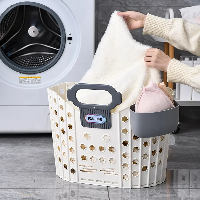 Bathroom Plastic Baby Cloth Separate Compartments Storage Hamper Dirty Laundry Basket with Handle for Clothes