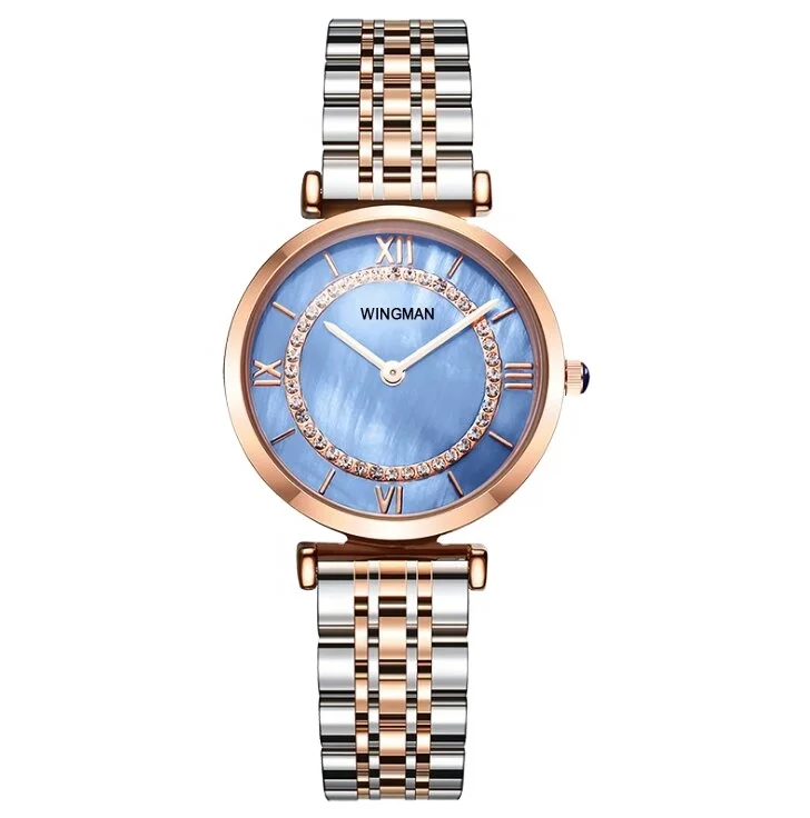 Custom Made Rose Gold PVD Plating SW Diamond Mother of Pearl Watch Dial Quartz Elegant Solid Steel Polish Bracelet Watches