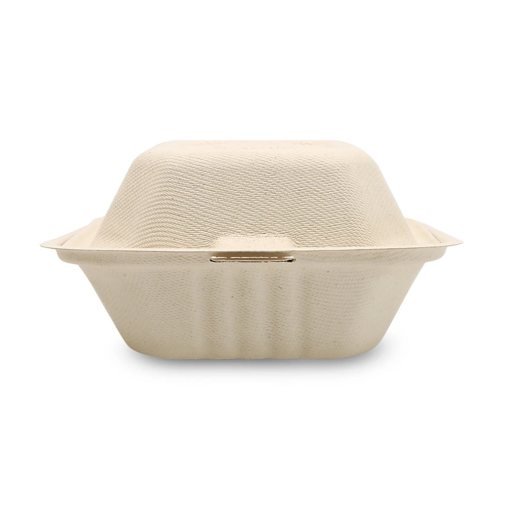 Eco Friendly Restaurant Biodegradable Takeaway Box Packaging Bagasse Clamshell Box Hinged Food Container Sugarcane Box