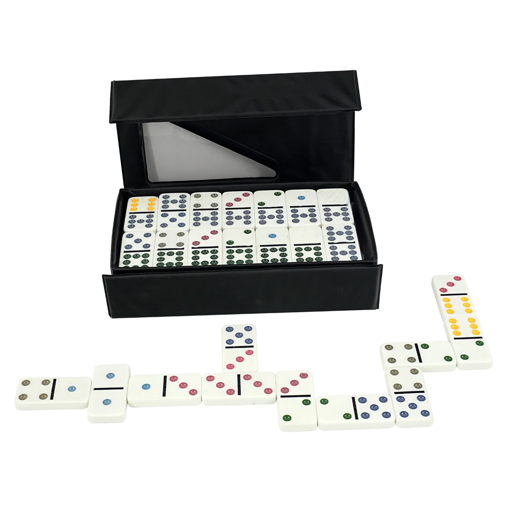 Wholesale custom double 9 nine white domino with color dot 55pcs in black or other color pvc box for gambling game products