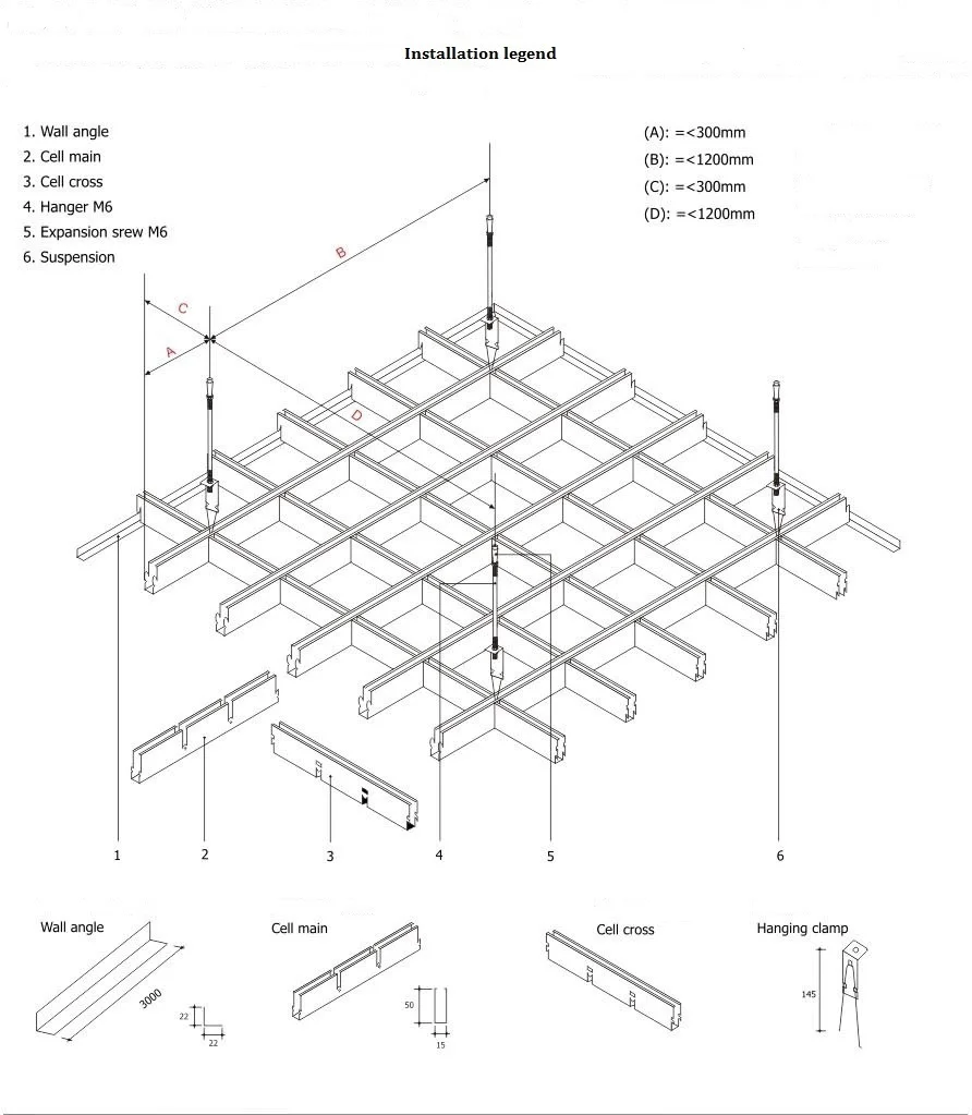 Decorative Drop Ceiling Metal Grid Aluminum Open Cell Ceiling for Supermarket