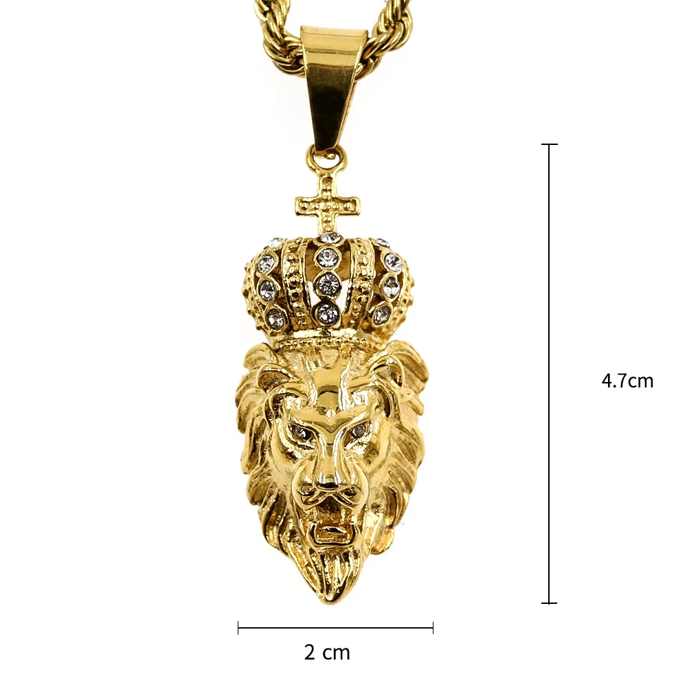 Hip hop Gold plated 316L stainless steel  lion pendant with diamond crown