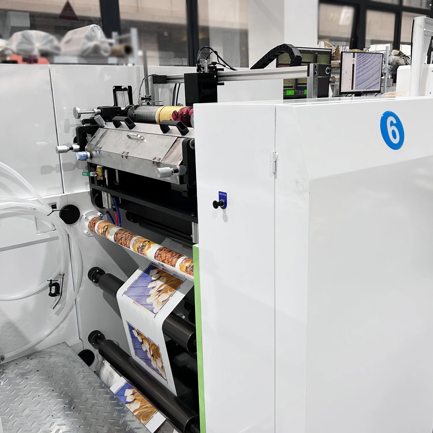 HJRYIN-450 6 Color In-line Servo Motor Foil  Paper Film Flexographic Printer Video Monitor  Slitting Set Flexo Printing Machine