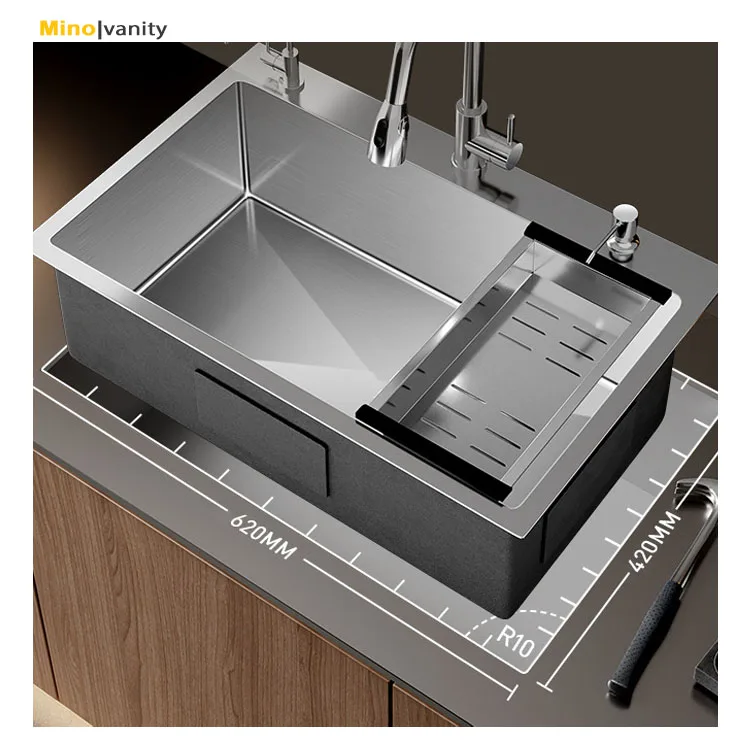 304 Stainless Steel Large Basin Single Double Bowl Black Rectangular Brushed China Inox Kitchen Sink Complete