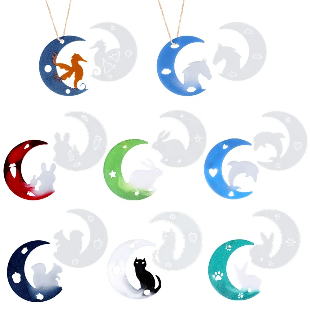 Best DIY Casting Silicone Resin Molds Kit Crescents Moon Resin Mold Cat Rabbit Star Silicone Epoxy Resin Molds