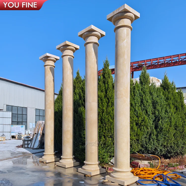 Outdoor Beige Natural Marble Column Solid Pillar