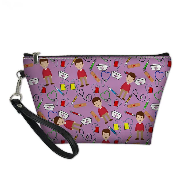 Nurse Medical Doctor Pattern Cute Cosmetic Case Professional Make Up Bag for Women Fashion Toilet Bag Zipper Pouch