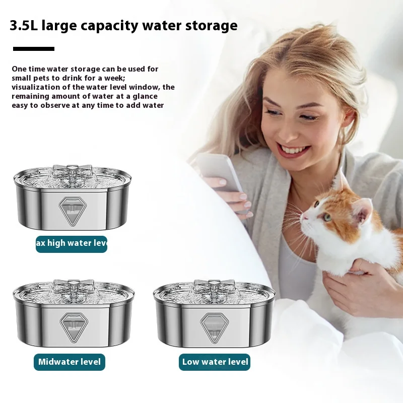 3.5L Ultra Quiet Stainless Steel Faucet with Water Level Window Elliptical Curved Design Automatic Flowing Water Battery Powered