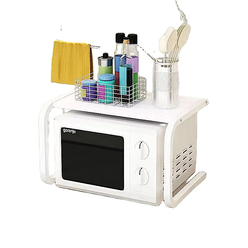 Adjustable Stand Microwave Oven Kitchen Plate Rack L-style Metal Desktop Storage Holder