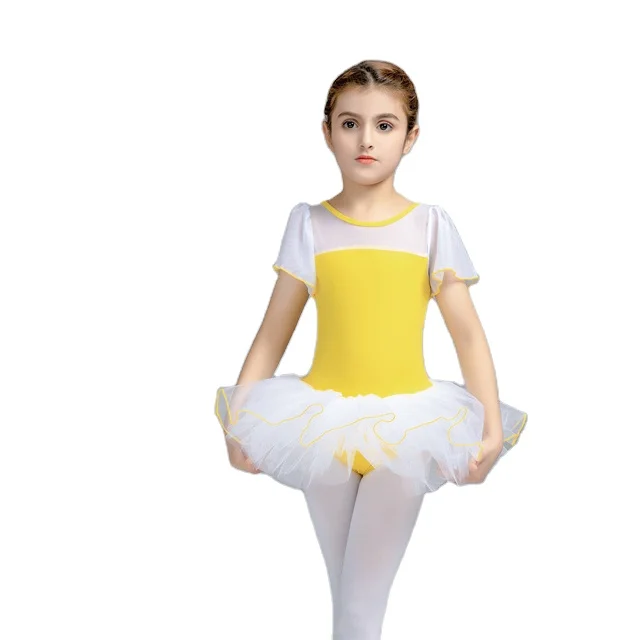 0102212 New Style Training Children Yellow Short Sleeve Leotards Dance Ballet Dresses For Girls Ballet Dress Ballet