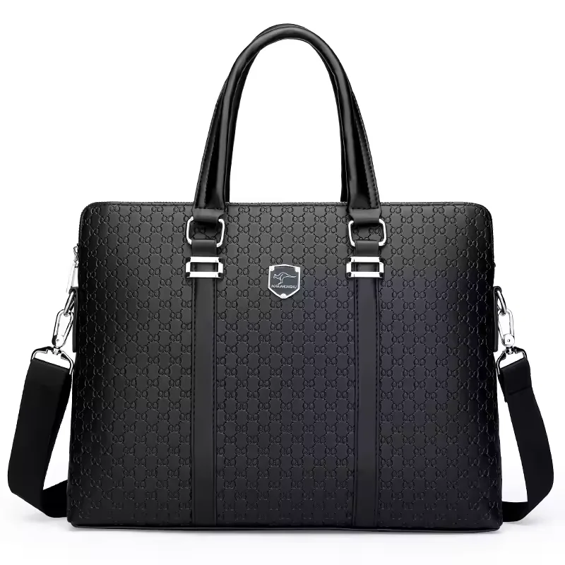 Factory Price Custom Laser logo large capacity briefcase PU leather single shoulder cross body computer laptop suitcase bag
