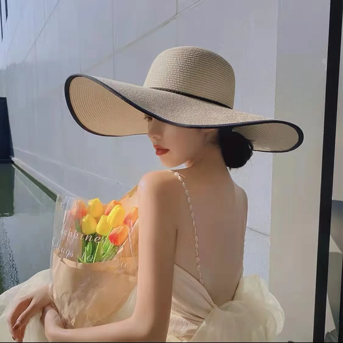HT-1433 High Quality Wholesale Summer Straw Hats Breathable Large Beach Wide Brim Straw Hat