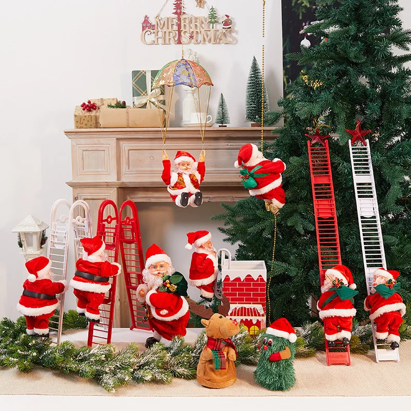 2024 New Design Electric Climbing Ladder Santa Claus Battery Operate Multi Designs Swinging Christmas Doll