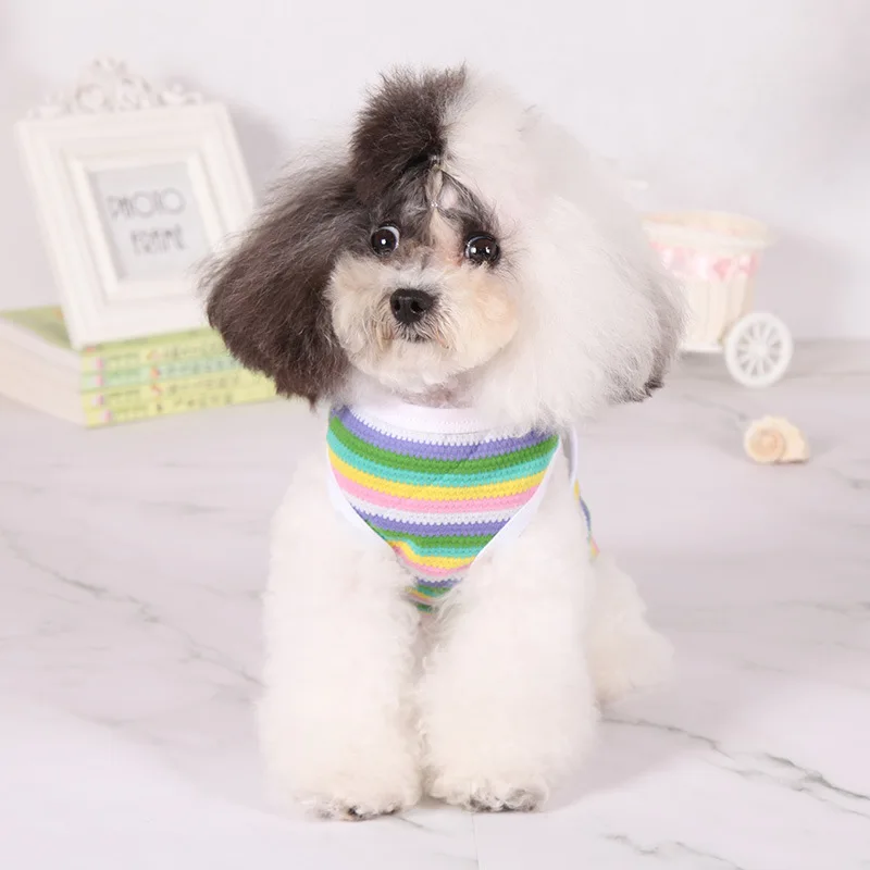 Spring summer striped cartoon printing sunscreen comfortable thin section breathable pet puppy vest dog cat clothes wholesale