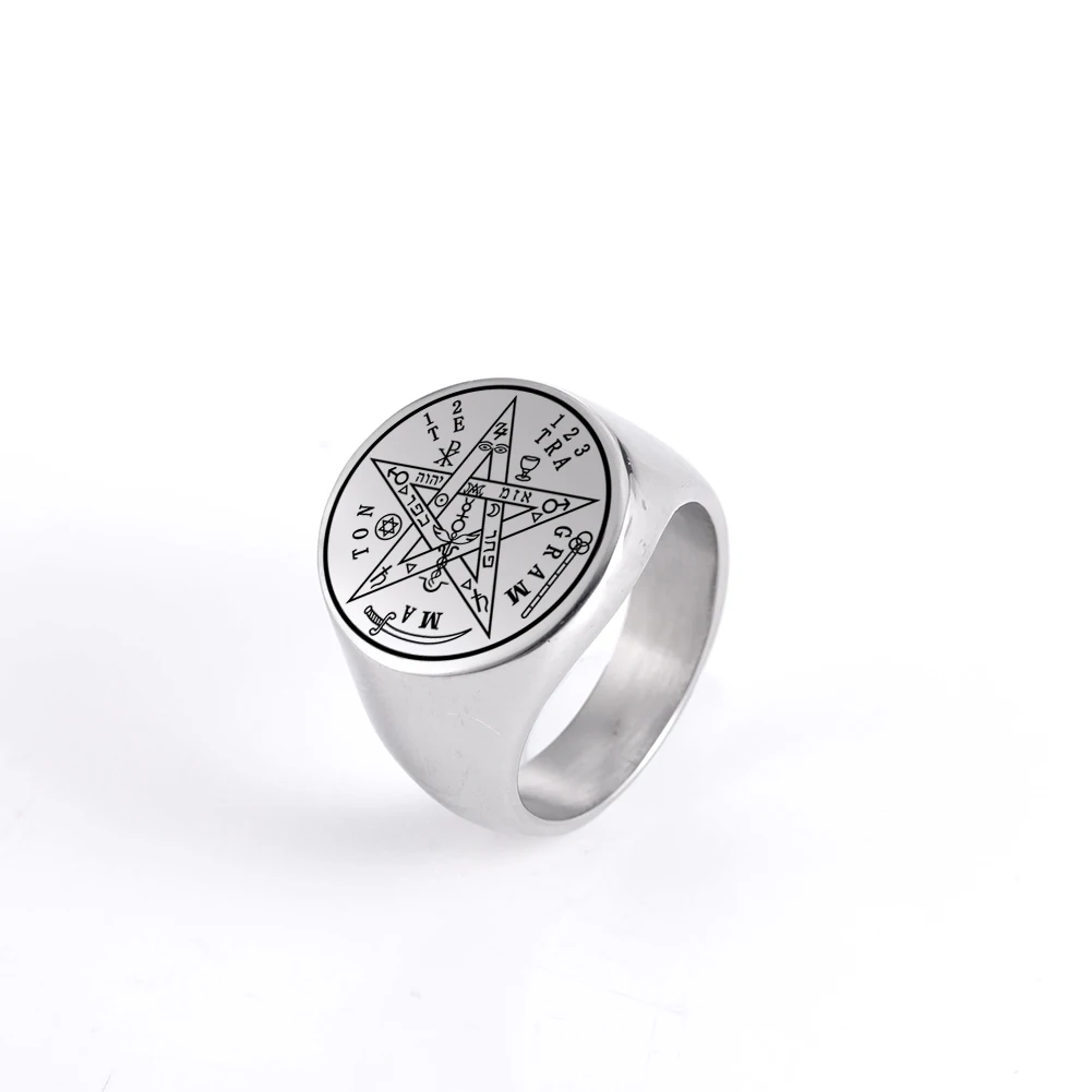 Vintage Tetragrammaton Viking Rings Wahyeh Magical Blessed Pentagram of Solomon Amulet Stainless Steel Punk Ring
