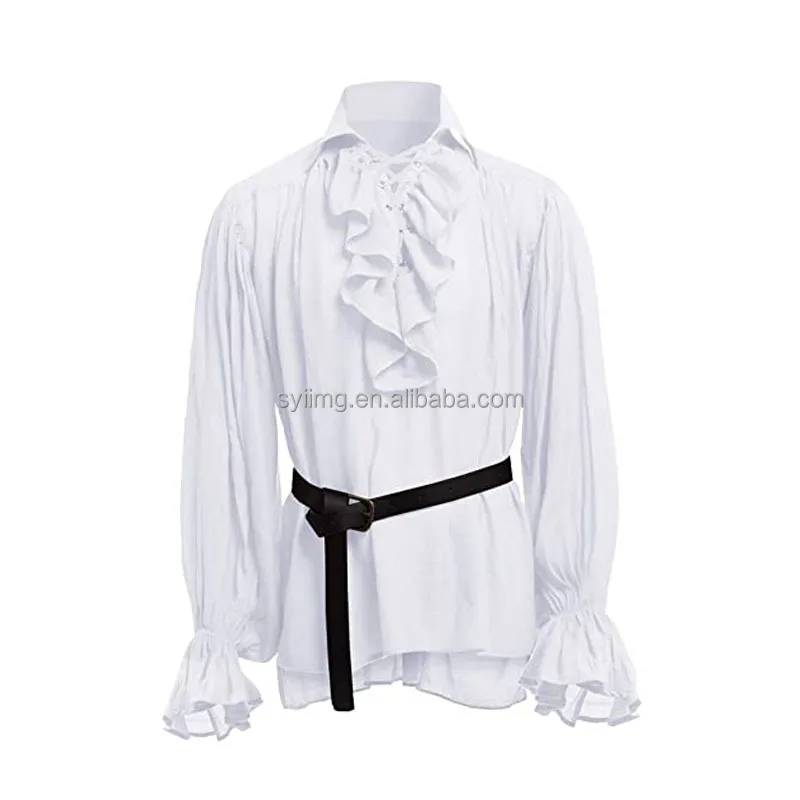 Pirate Costume Retro Style Medieval Vintage Pirate Men T Shirt Long Sleeved T Shirt Halloween Cosplay Pirate Dress Up Costume